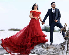 Load image into Gallery viewer, G123, Luxury Wine Puffy Cloud Trail Big Ball Gown, Size (XS-30 to L-38)
