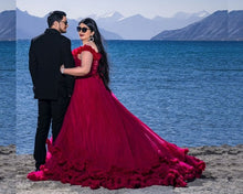 Load image into Gallery viewer, G123, Luxury Wine Puffy Cloud Trail Big Ball Gown, Size (XS-30 to L-38)