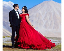 Load image into Gallery viewer, G123, Luxury Wine Puffy Cloud Trail Big Ball Gown, Size (XS-30 to L-38)