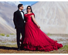Load image into Gallery viewer, G123, Luxury Wine Puffy Cloud Trail Big Ball Gown, Size (XS-30 to L-38)