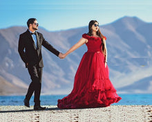 Load image into Gallery viewer, G123, Luxury Wine Puffy Cloud Trail Big Ball Gown, Size (XS-30 to L-38)