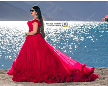 Load image into Gallery viewer, G123, Luxury Wine Puffy Cloud Trail Big Ball Gown, Size (XS-30 to L-38)