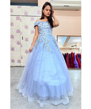 Load image into Gallery viewer, G635,  Grey Ball Semi off Shoulder Gown, Size (XS-30 to L-38)
