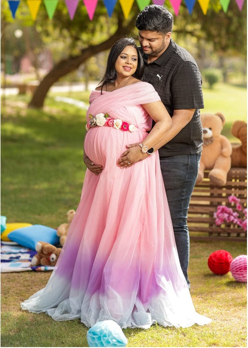 G322, Pink Multi Shade Maternity Shoot Gown, Size (All) – Style Icon  www.