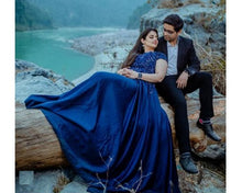 Load image into Gallery viewer, G132 (4), Navy Blue Satin Off Shoulder Trail Ball gown, Size (XS-30 to XL-40)