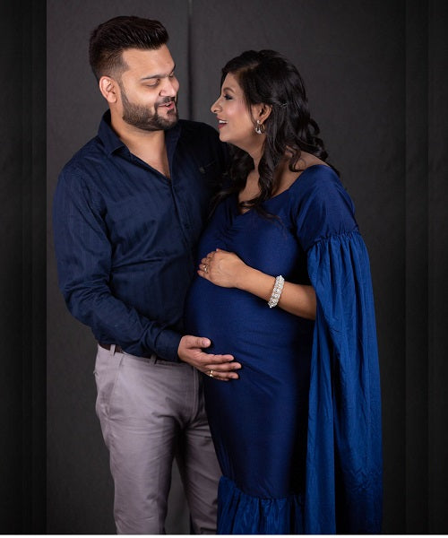 G207,(4) Navy Blue Maternity Shoot Baby Shower Trail Lycra Fit Gown, S –  Style Icon www.dressrent.in