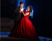 Load image into Gallery viewer, G130 (10) Wine Red Satin Off Shoulder trail Ball gown, Size (XS-30 to XL-40)