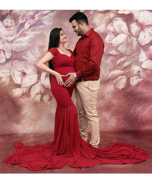 open lace back dress Maternity Baby Shower Photoshoot Trail Gown main image 0