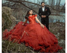 Load image into Gallery viewer, G123, Luxury Wine Puffy Cloud Trail Big Ball Gown, Size (XS-30 to L-38)