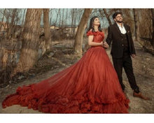 Load image into Gallery viewer, G123, Luxury Wine Puffy Cloud Trail Big Ball Gown, Size (XS-30 to L-38)