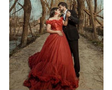 Load image into Gallery viewer, G123, Luxury Wine Puffy Cloud Trail Big Ball Gown, Size (XS-30 to L-38)