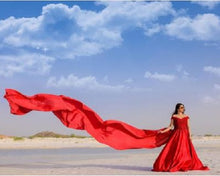 Load image into Gallery viewer, G130 (10) Wine Red Satin Off Shoulder trail Ball gown, Size (XS-30 to XL-40)