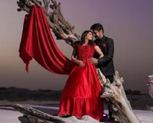 Load image into Gallery viewer, G130 (10) Wine Red Satin Off Shoulder trail Ball gown, Size (XS-30 to XL-40)