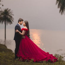 Load image into Gallery viewer, G123, Luxury Wine Puffy Cloud Trail Big Ball Gown, Size (XS-30 to L-38)