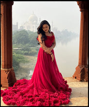 Load image into Gallery viewer, G123, Luxury Wine Puffy Cloud Trail Big Ball Gown, Size (XS-30 to L-38)