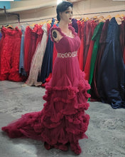 Load image into Gallery viewer, G148, Wine Off-Shoulder Cloud Trail Ball Gown, Free Size, pp