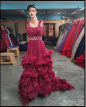 Load image into Gallery viewer, G148, Wine Off-Shoulder Cloud Trail Ball Gown, Free Size,pp