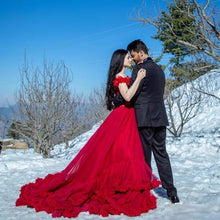 Load image into Gallery viewer, G137 (9), Luxury Red Puffy Cloud Trail Ball Gown,  Size - (XS-30 to XXL-44)