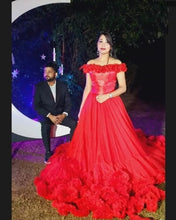 Load image into Gallery viewer, G137 (9), Luxury Red Puffy Cloud Trail Ball Gown, Size (XS-30 to xl 42)