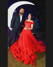 Load image into Gallery viewer, G137 (9), Luxury Red Puffy Cloud Trail Ball Gown, Size (XS-30 to xl 42)