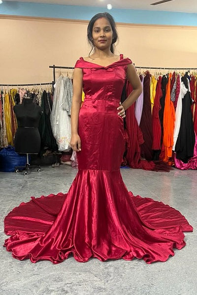 G447, Red Wine Mermaid Pre Wedding Shoot Trail Gown, Size(All)pp – Style  Icon www.dressrent.in