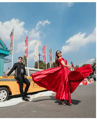 G902 (3) Red Pre Wedding Shoot Long Trail Gown, Size (All