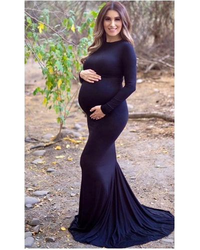 Maternity Cape Gown Dress with Trail