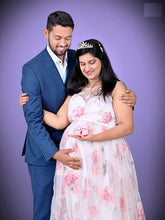 Load image into Gallery viewer, G210 (7), Light Pink Floral Maternity Shoot Baby Shower Trail Gown, Size (XS-30 to 4XL-48)