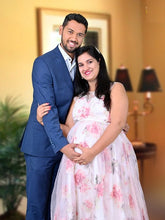 Load image into Gallery viewer, G210 (7), Light Pink Floral Maternity Shoot Baby Shower Trail Gown, Size (XS-30 to 4XL-48)