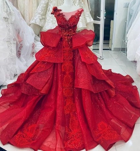 Evening Princess Red Gown G120, Wine Red Embroidery Princess Big