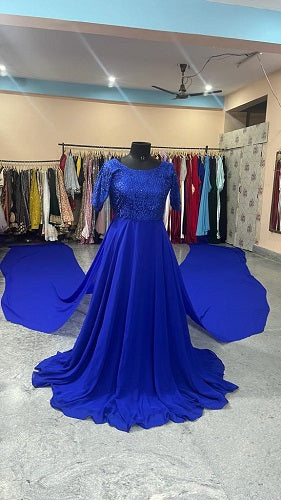 G233, Royal Blue Maternity Shoot Twin Trail Baby Shower Gown, Size - (   Style Icon www.dressrent.in