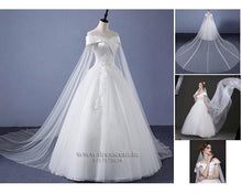 Load image into Gallery viewer, W151 (2) White Off-Shoulder Veil Princess Trail Wedding Gown, Size (XS-30 to XL-40)
