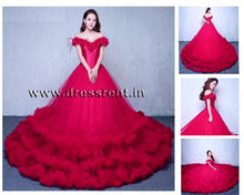 Load image into Gallery viewer, G123, Luxury Wine Puffy Cloud Trail Big Ball Gown, Size (XS-30 to L-38)