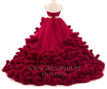 Load image into Gallery viewer, G148, Wine Off-Shoulder Cloud Trail Ball Gown, Free Size, pp
