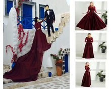 Load image into Gallery viewer, G92 (11), Dark Wine Satin Prewedding Shoot  trail Gown, Size (XS-30 to XXXL-46),