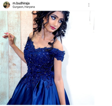 Load image into Gallery viewer, G132 (4), Navy Blue Satin Off Shoulder Trail Ball gown, Size (XS-30 to XL-40)