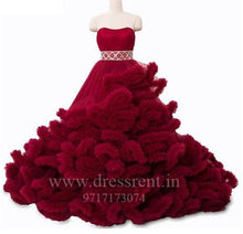 Load image into Gallery viewer, G148, Wine Off-Shoulder Cloud Trail Ball Gown, Free Size, pp