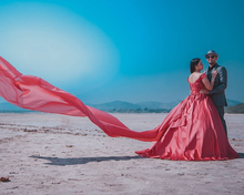 Load image into Gallery viewer, G130 (10) Wine Red Satin Off Shoulder trail Ball gown, Size (XS-30 to XL-40)