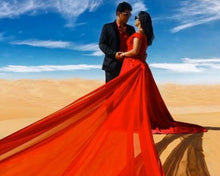 Load image into Gallery viewer, G130 (10) Wine Red Satin Off Shoulder trail Ball gown, Size (XS-30 to XL-40)
