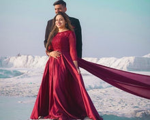 Load image into Gallery viewer, G92 (11), Dark Wine Satin Prewedding Shoot  trail Gown, Size (XS-30 to XXXL-46),
