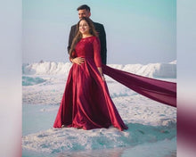 Load image into Gallery viewer, G92 (11), Dark Wine Satin Prewedding Shoot  trail Gown, Size (XS-30 to XXXL-46),