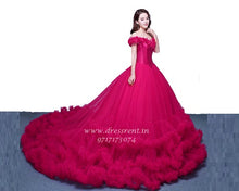 Load image into Gallery viewer, G123, Luxury Wine Puffy Cloud Trail Big Ball Gown, Size (XS-30 to L-38)