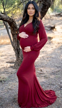 Load image into Gallery viewer, G1054, Red Wine Full Sleeves Maternity Shoot Trail Gown (All Sizes) p
