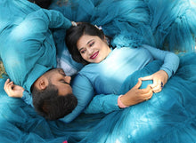 Load image into Gallery viewer, G432, Cyan Blue Frill Maternity Trail Baby Shower Gown, Size (All)