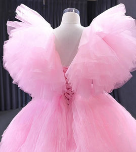G788, Light Pink High Low Tiered Ruffled Long Trail Gown Size(ALL)pp
