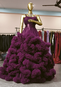 G406, dark purple Ruffled Frill maternity Shoot  Trail Gown, Size (All)pp