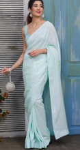 Load image into Gallery viewer, L102, sky blue Georgette Prewedding Shoot Long Trail  Saree, Size (XS-30 to L-38)