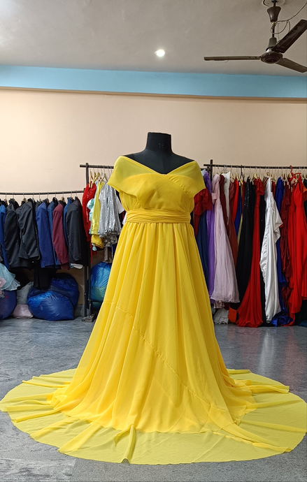 G912 , yellow georgette Shoot Gown, Size (All)pp
