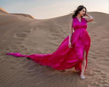 Load image into Gallery viewer, G909, Dark pink Satin Slit Cut Long Trail Shoot Gown, Size (All)pp