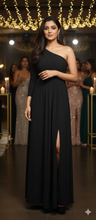Load image into Gallery viewer, G320 ,Black Slit Cut One Shoulder  Shoot Trail Gown, (Size All )